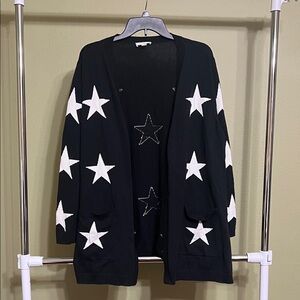 Star Open Front Cardigan Sweater - Belle by Kim Gravel - Black & White - 1X